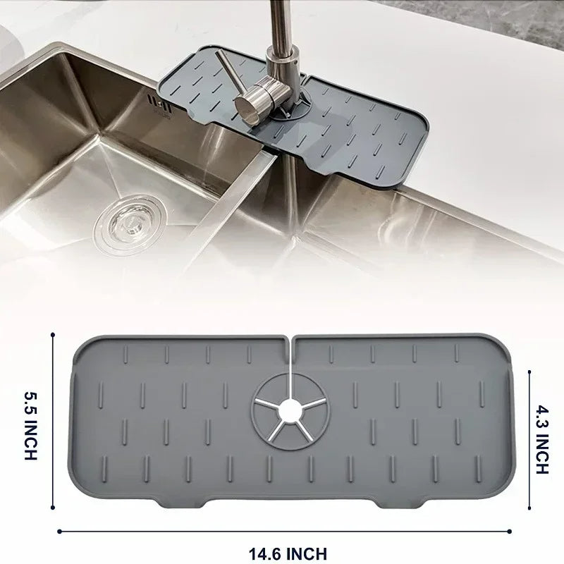 Silicone Sink Splash Mat with Drain Grooves and Storage Space
