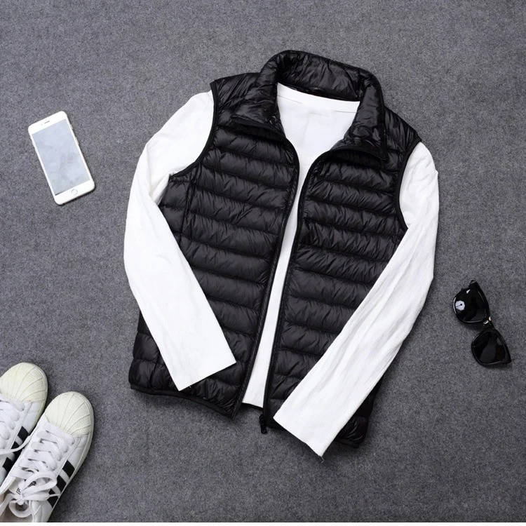 Packable Down Vest with Water Resistant Shell and Stand Collar, Machine Washable