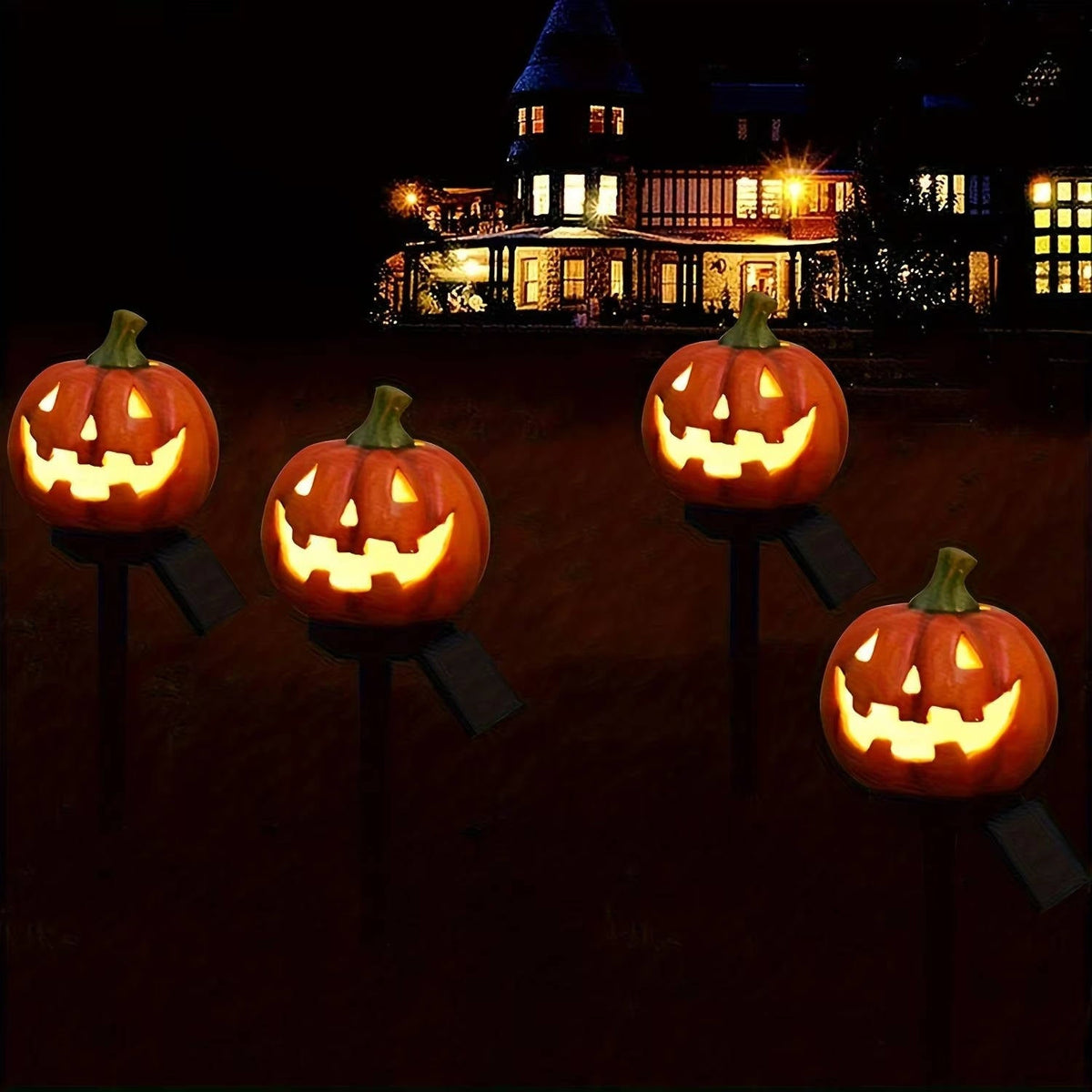 Solar Pumpkin Pathway Lights with Warm White LED and Auto Dusk Sensor
