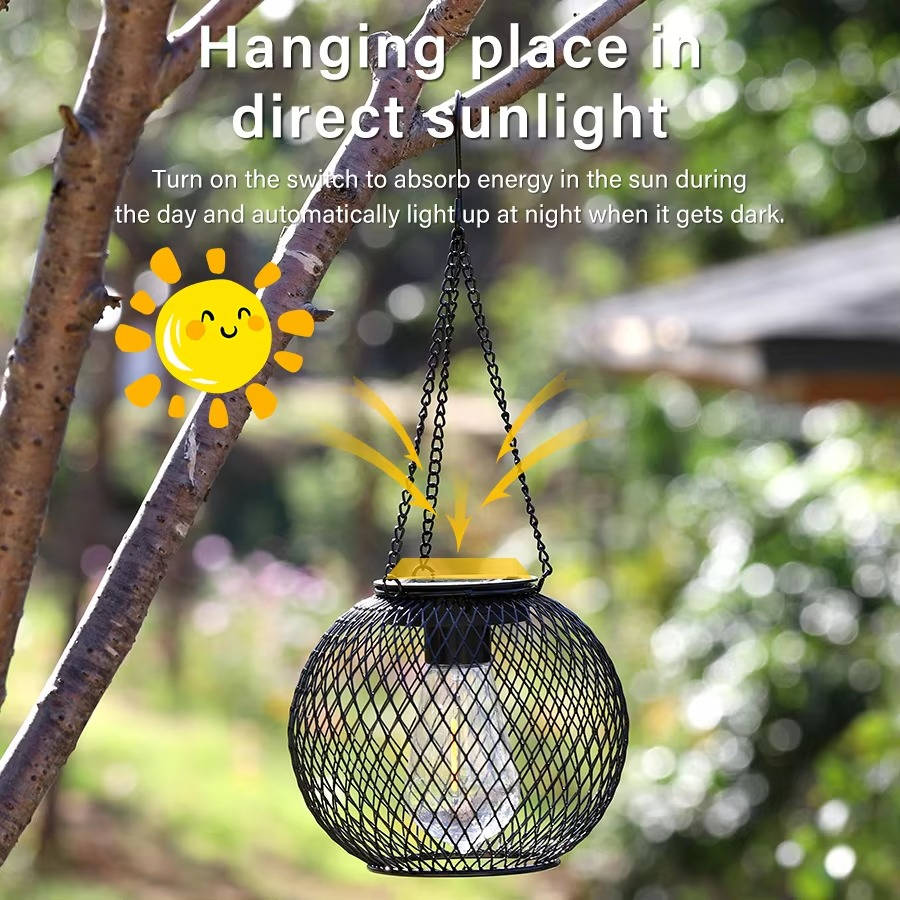 Solar Hanging Lantern with Automatic Light Sensor and 14-Hour Runtime, Warm 3000K LED