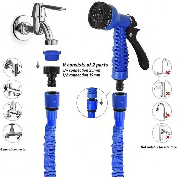 Expandable Garden Hose with Adjustable Spray Nozzle and Brass Connectors