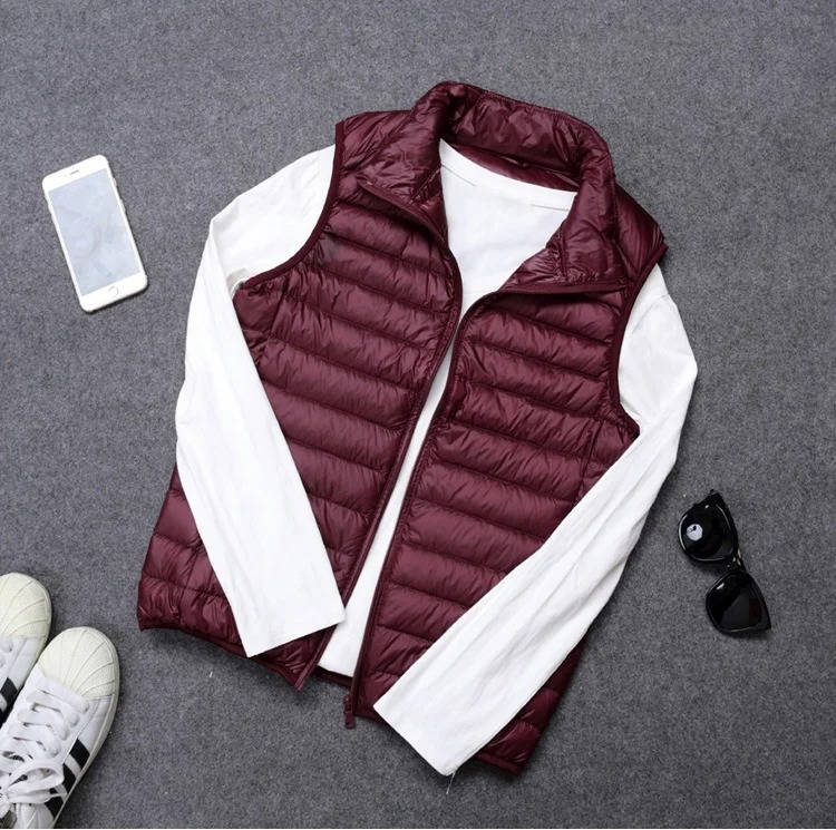 Packable Down Vest with Water Resistant Shell and Stand Collar, Machine Washable