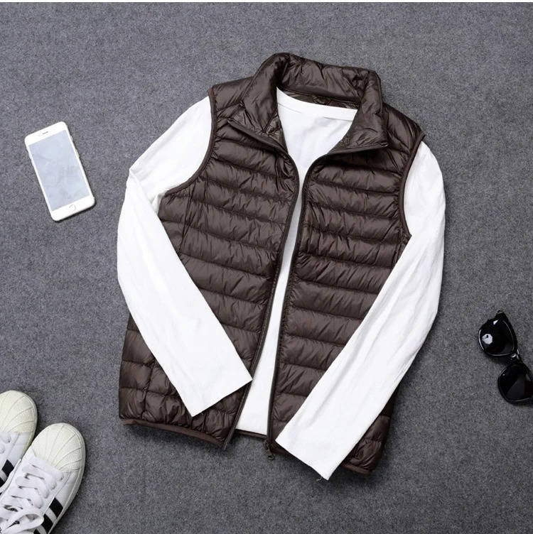 Packable Down Vest with Water Resistant Shell and Stand Collar, Machine Washable