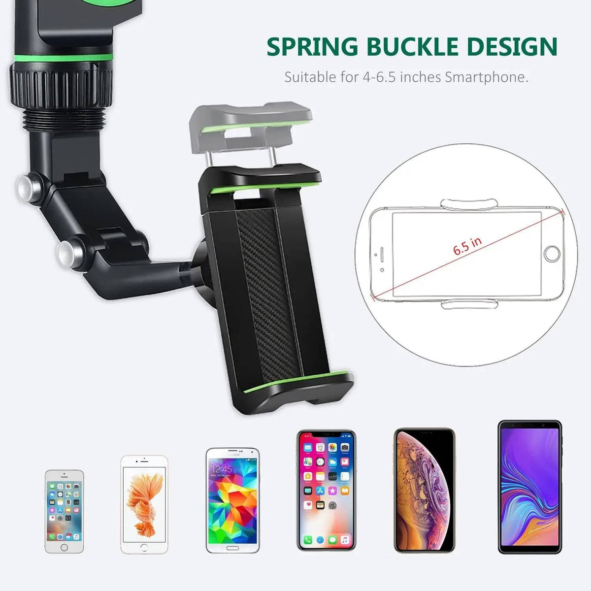 Rearview Mirror Phone Mount with 360 Degree Rotation and Silicone Grip