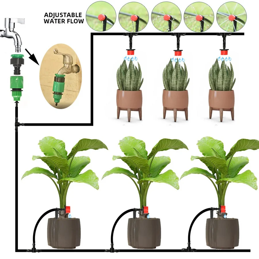 Automatic Drip Irrigation System with Programmable Timer and Pressure Regulator, 32ft