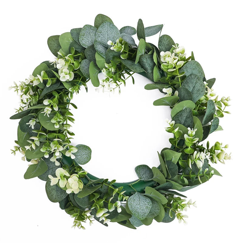 Artificial Eucalyptus Wreath with White Berries and Rattan Base