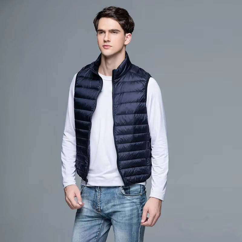 Packable Down Vest with Water Resistant Shell and Stand Collar, Machine Washable
