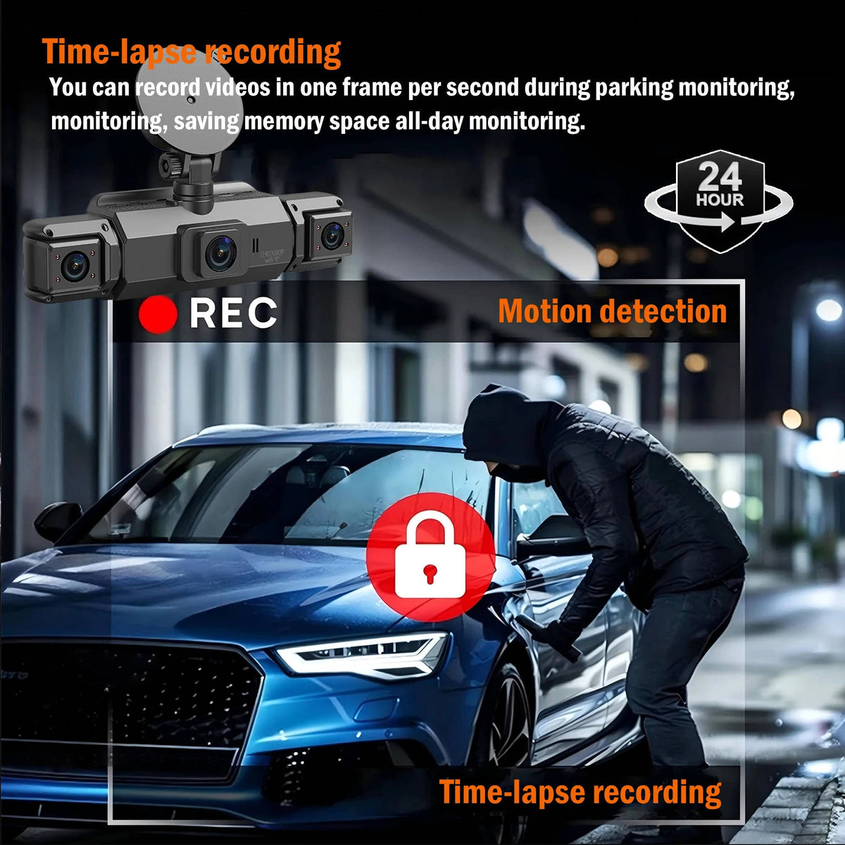 Four Camera Dash Cam System with Infrared Night Vision and Wireless App Control