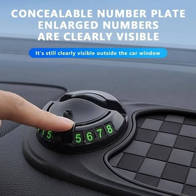 Dashboard Car Phone Holder with Telescopic Spring Grip and Storage Compartments, 360 Degree Rotation