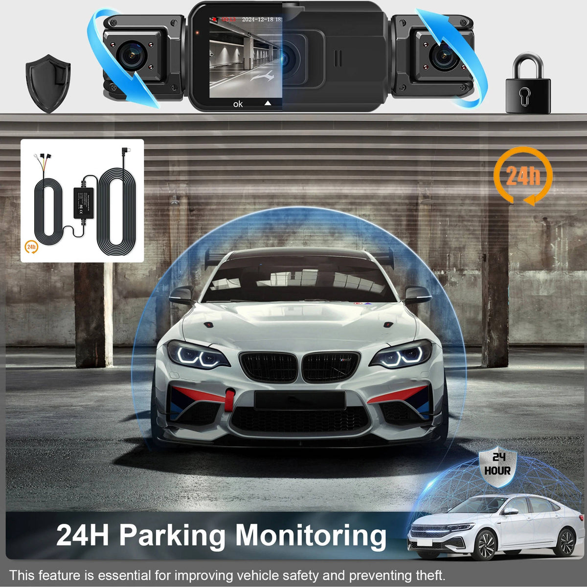 Four Camera Dash Cam System with Infrared Night Vision and Wireless App Control