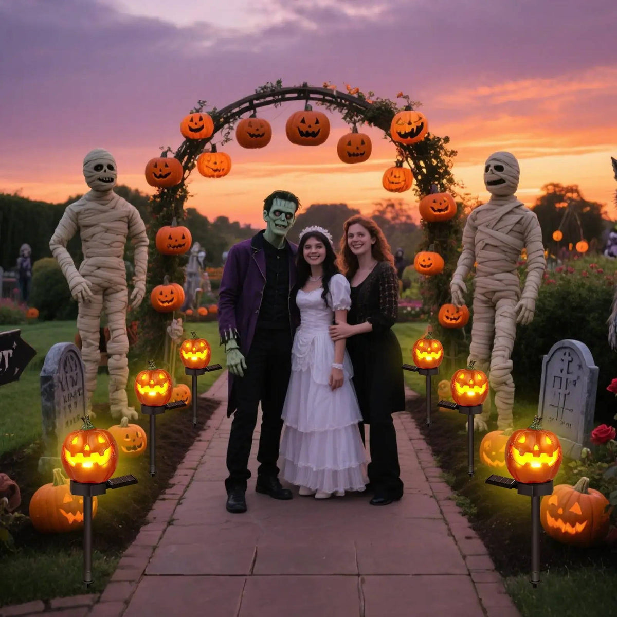 Solar Pumpkin Pathway Lights with Warm White LED and Auto Dusk Sensor