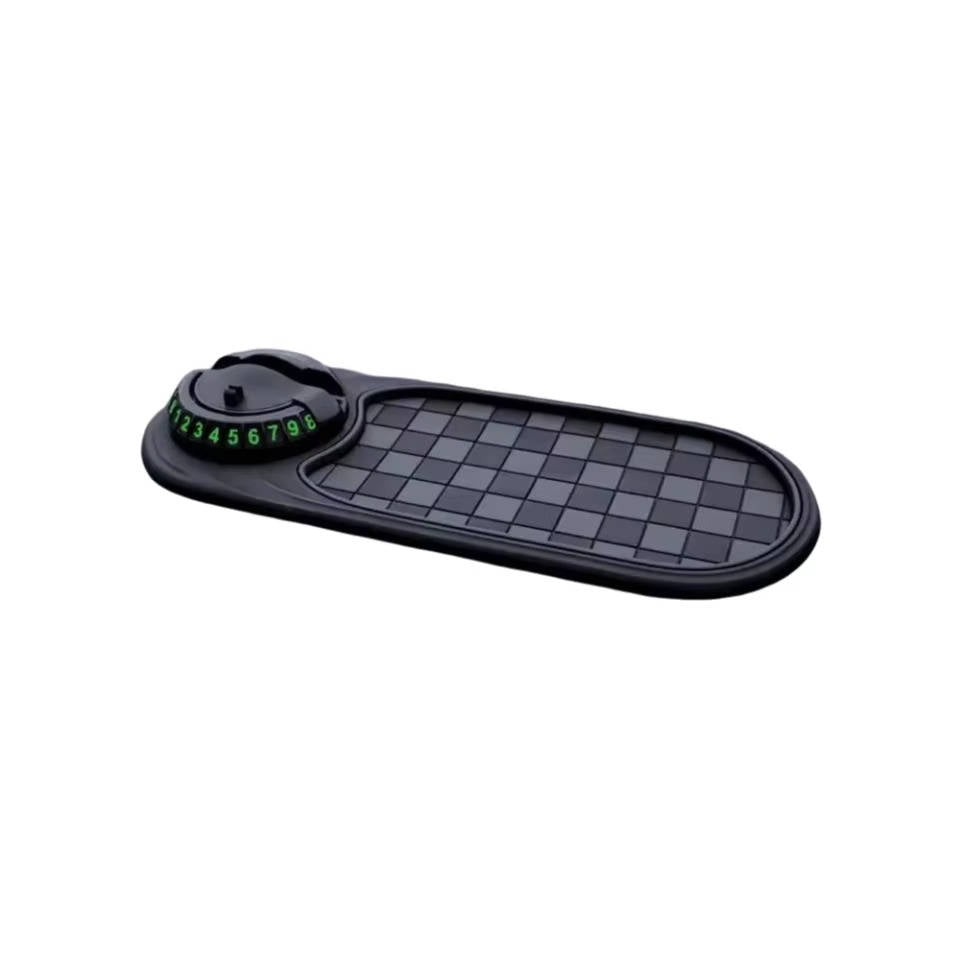 Dashboard Car Phone Holder with Telescopic Spring Grip and Storage Compartments, 360 Degree Rotation