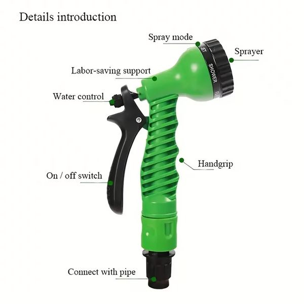 Expandable Garden Hose with Adjustable Spray Nozzle and Brass Connectors