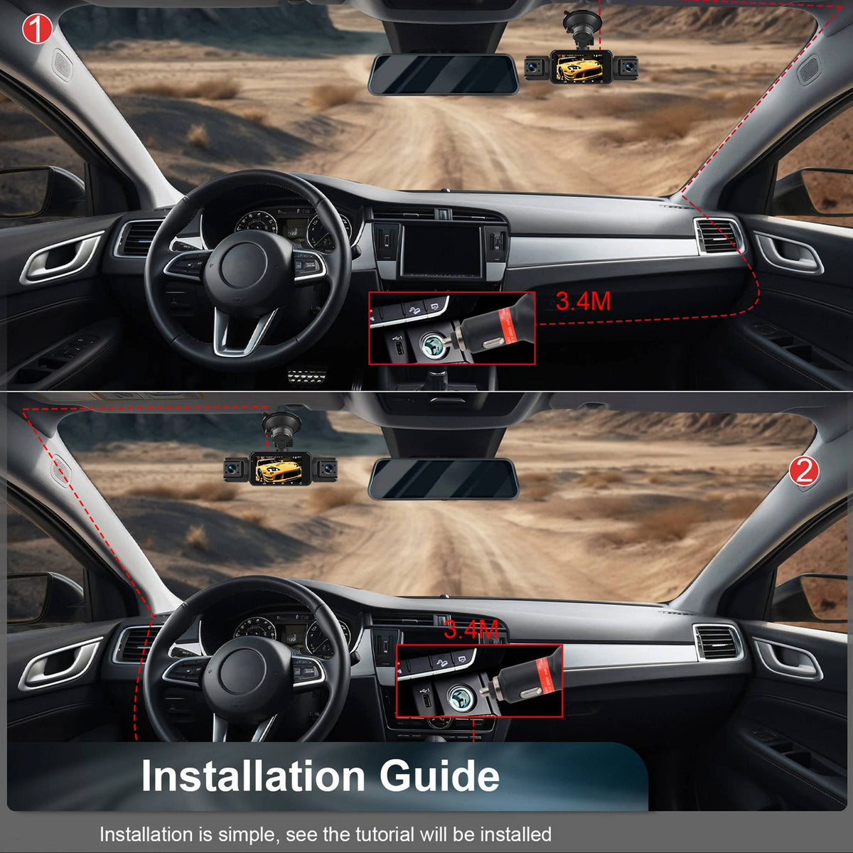 Four Camera Dash Cam System with Infrared Night Vision and Wireless App Control