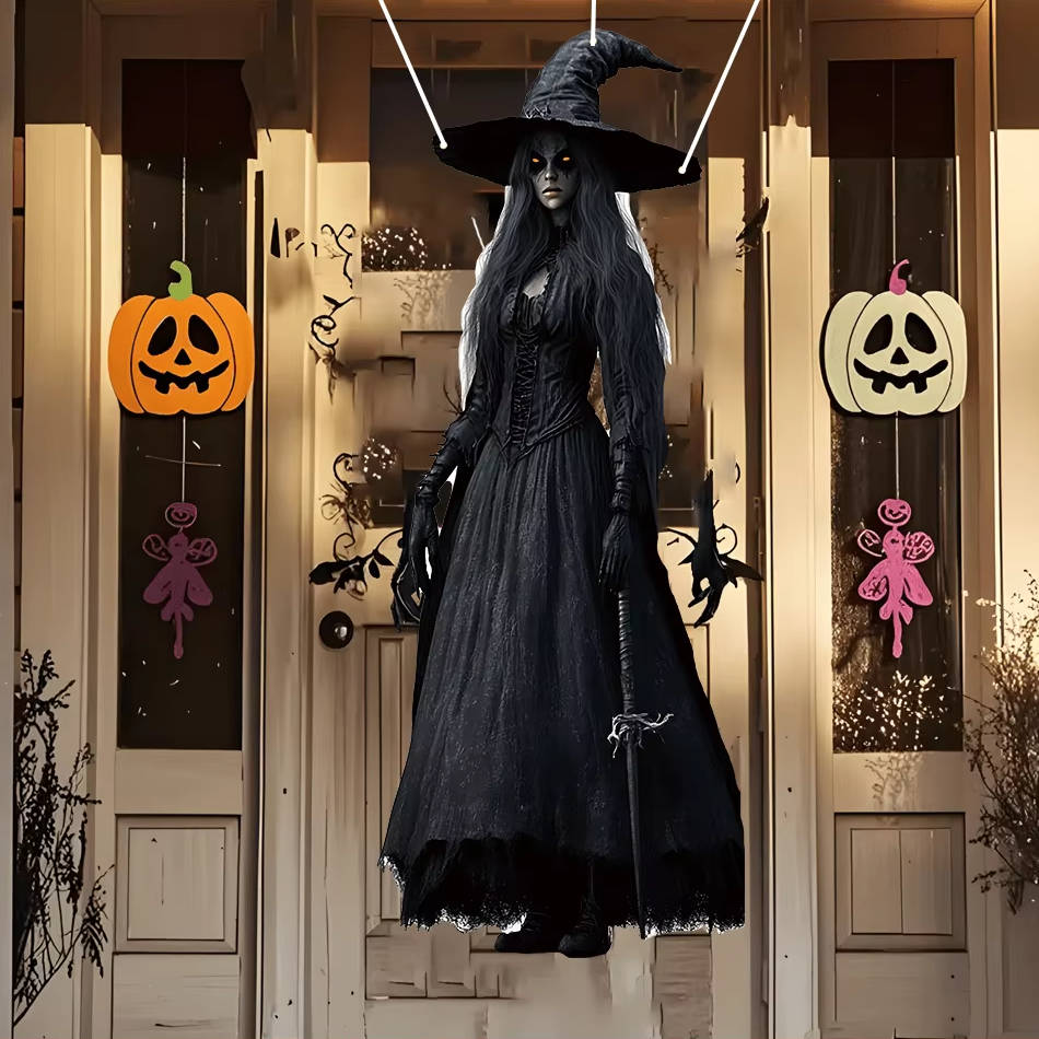Skull Faced Bride Hanging Decoration with Weather Resistant Fabric and Hooks, 39.5in