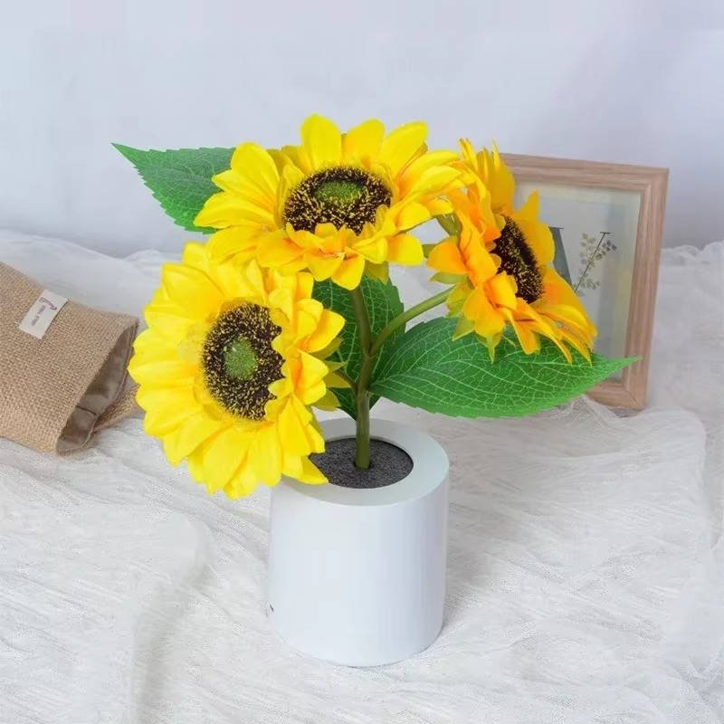 Copper Wire Sunflower Night Light with Flexible Stem and Dual Brightness, USB Rechargeable - Alverraliving
