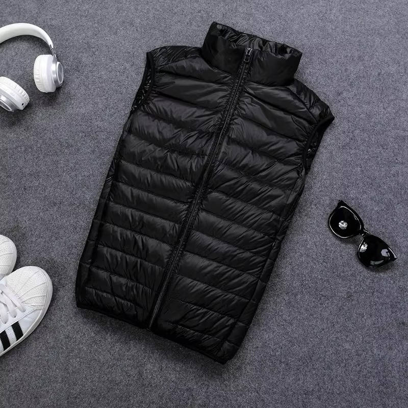 Packable Down Vest with Water Resistant Shell and Stand Collar, Machine Washable