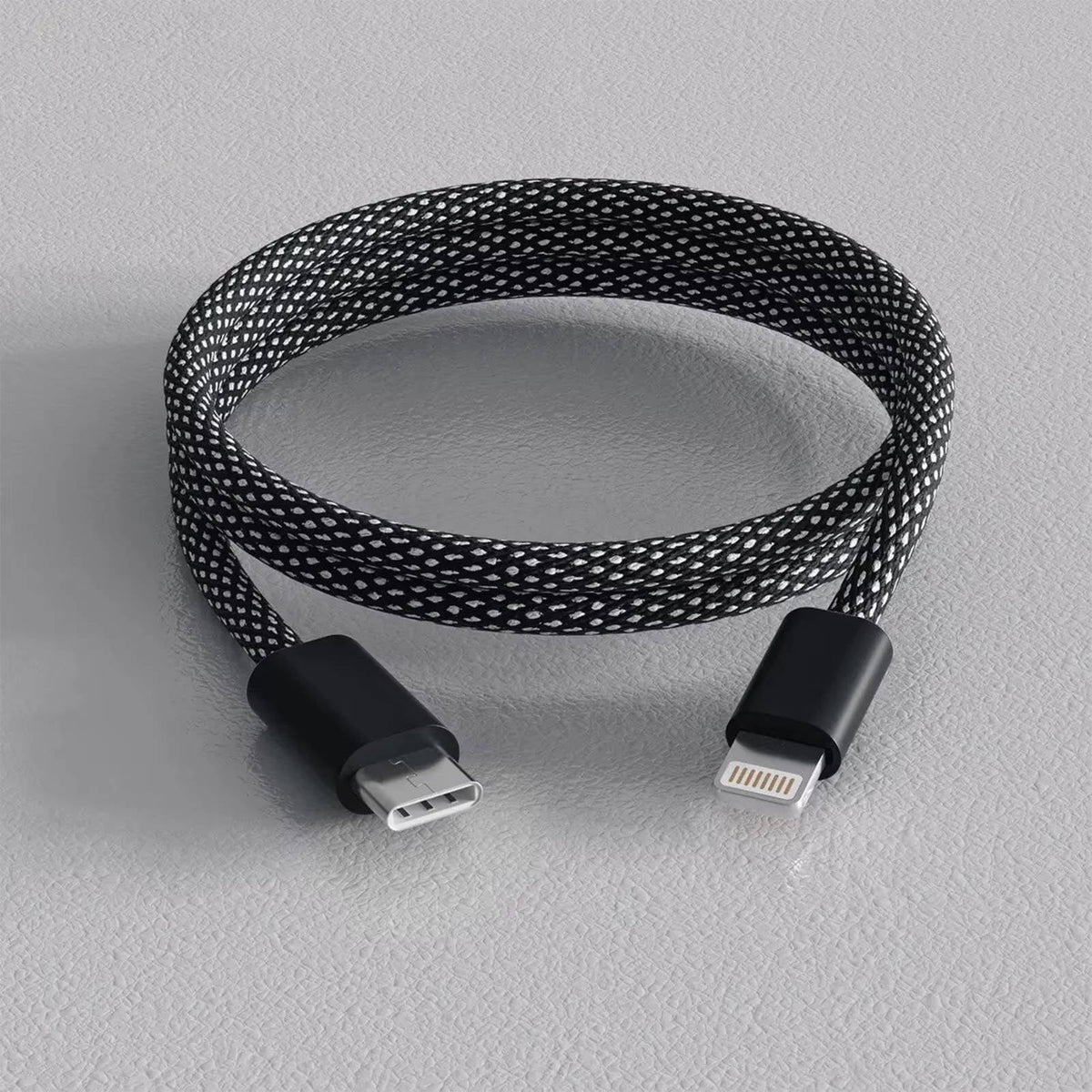 Self-Coiling Magnetic Charging Cable with Braided Fabric and Dual Port Tips