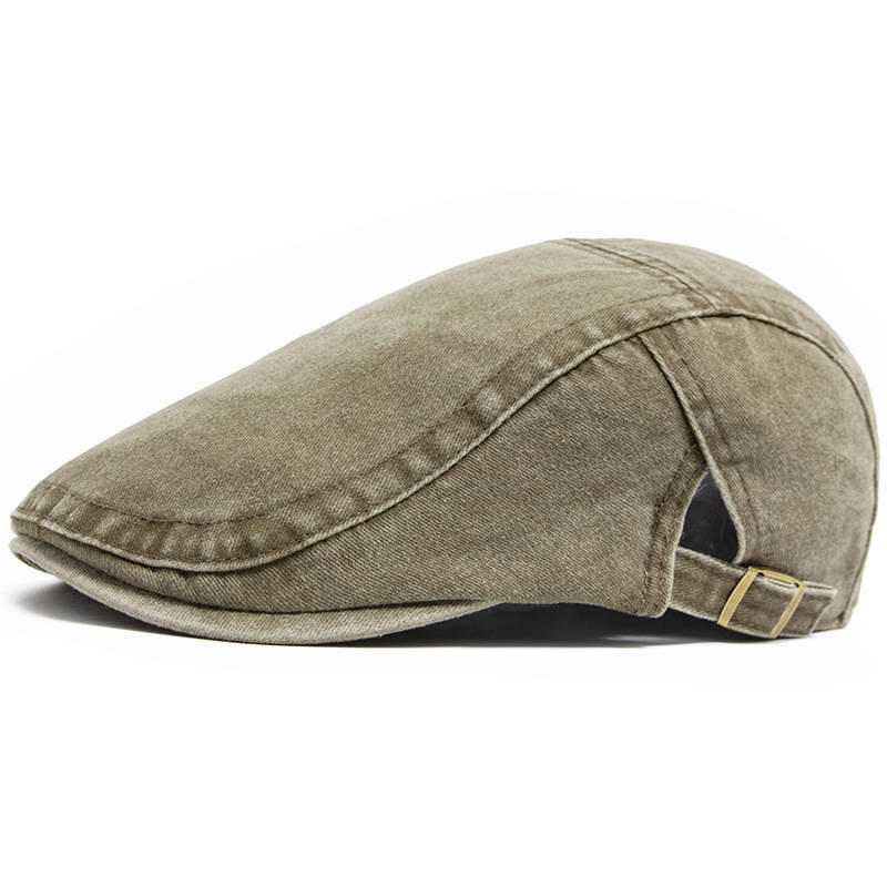 Newsboy Flat Cap with Adjustable Interior Band and Distressed Denim Finish
