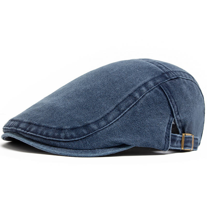 Newsboy Flat Cap with Adjustable Interior Band and Distressed Denim Finish