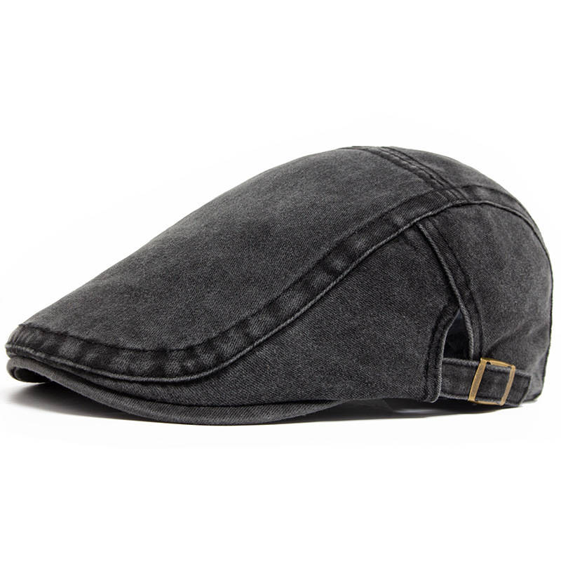Newsboy Flat Cap with Adjustable Interior Band and Distressed Denim Finish