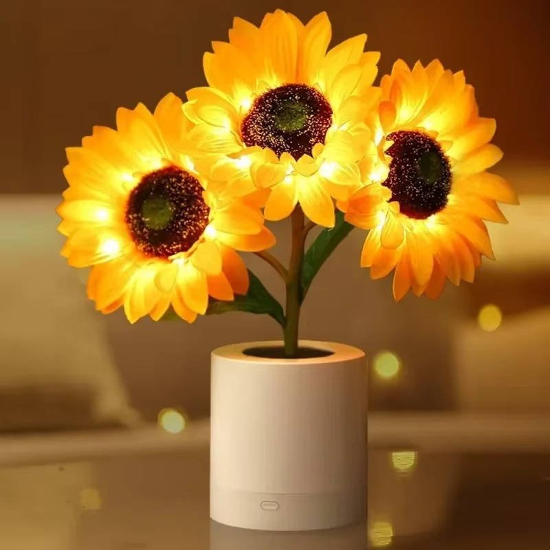 Copper Wire Sunflower Night Light with Flexible Stem and Dual Brightness, USB Rechargeable - Alverraliving