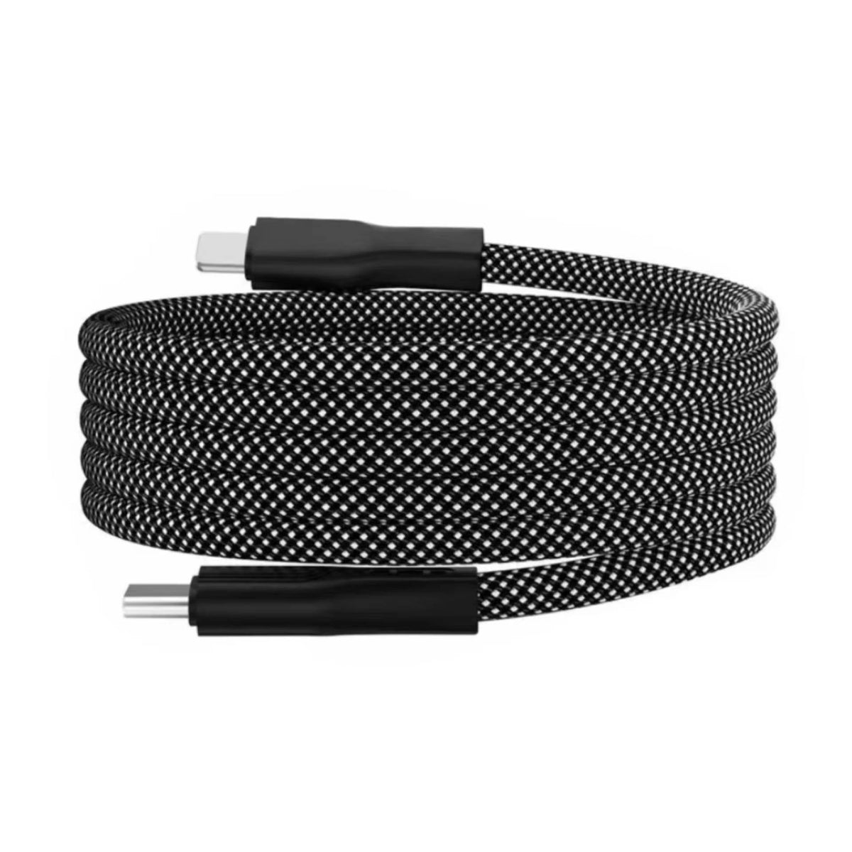 Self-Coiling Magnetic Charging Cable with Braided Fabric and Dual Port Tips