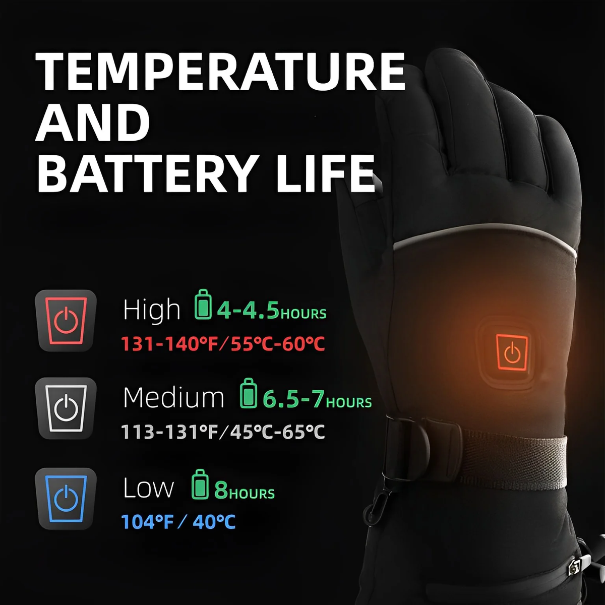 Heated Gloves with Carbon Fiber Elements and Touchscreen Fingertips, 8-Hour Runtime