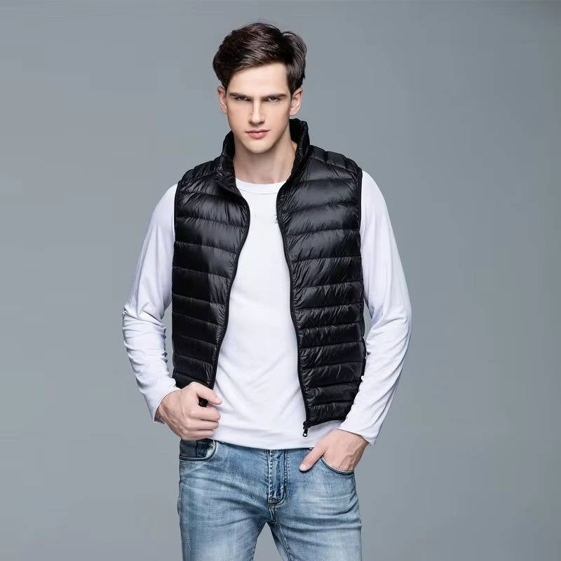 Packable Down Vest with Water Resistant Shell and Stand Collar, Machine Washable