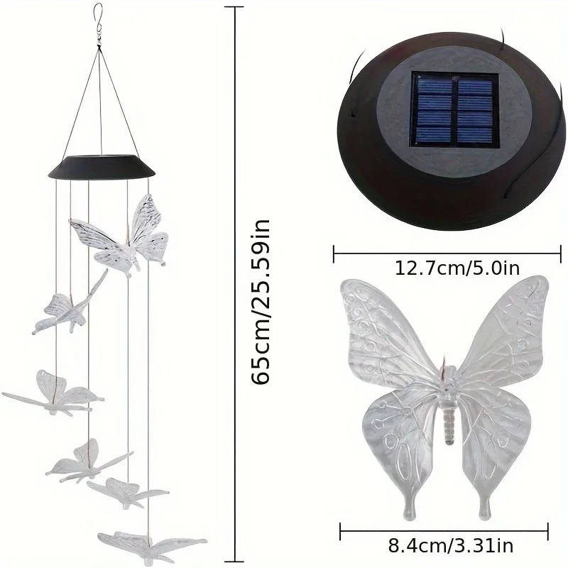 Solar Powered Wind Chimes with Six Rotating Colors and Automatic Dusk Sensor