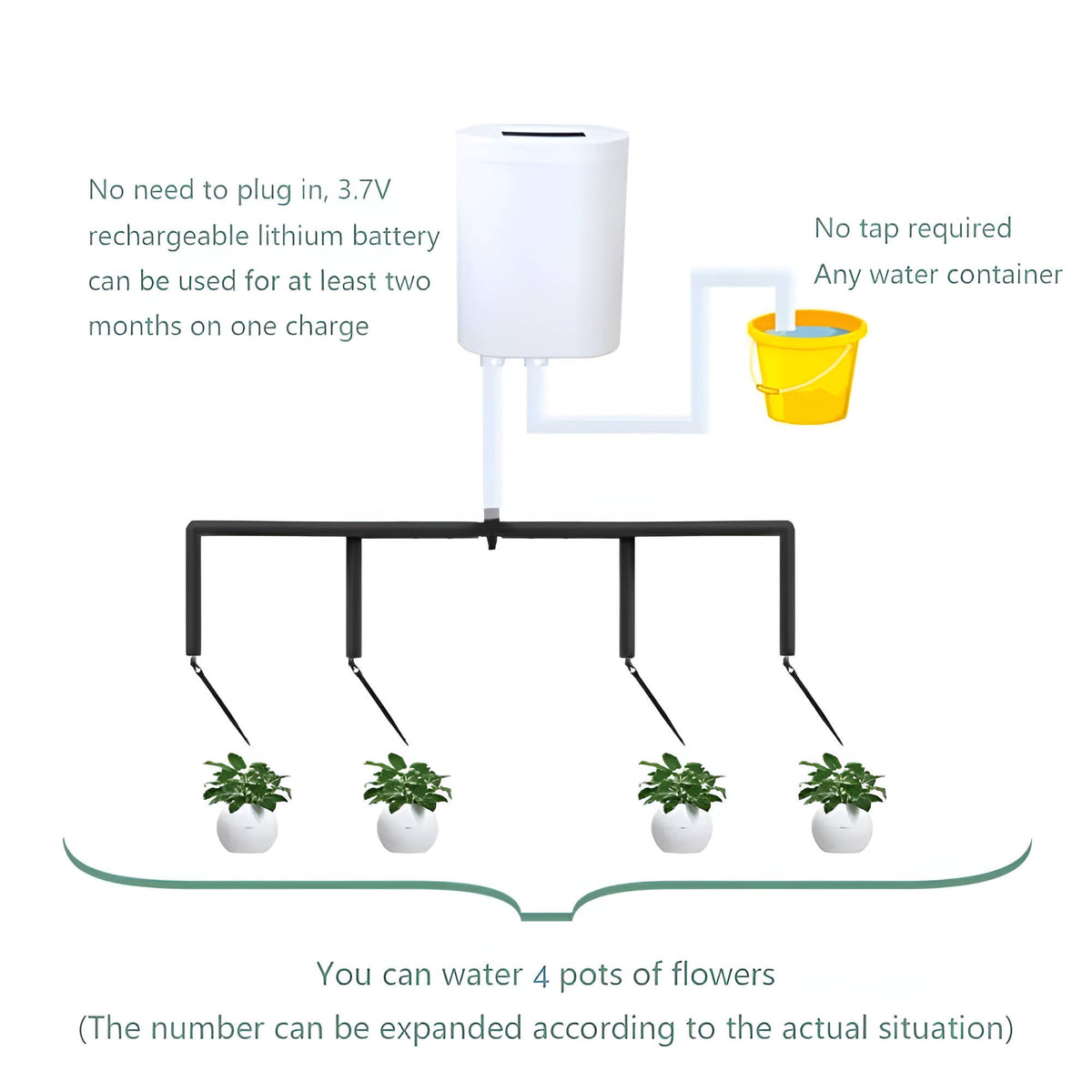 Plant Watering System with LCD Timer and USB Rechargeable Battery for 2-8 Pots