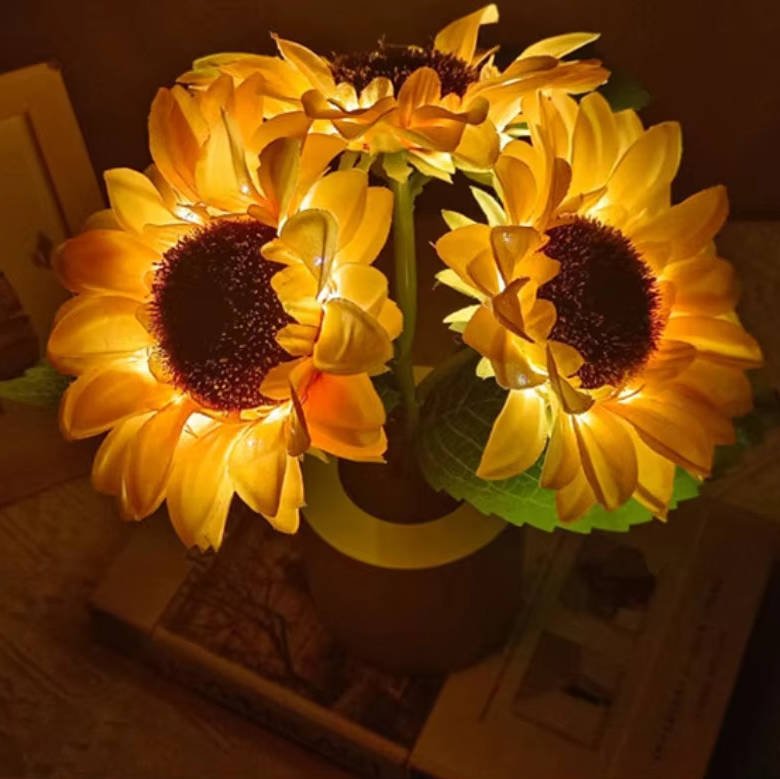 Copper Wire Sunflower Night Light with Flexible Stem and Dual Brightness, USB Rechargeable - Alverraliving