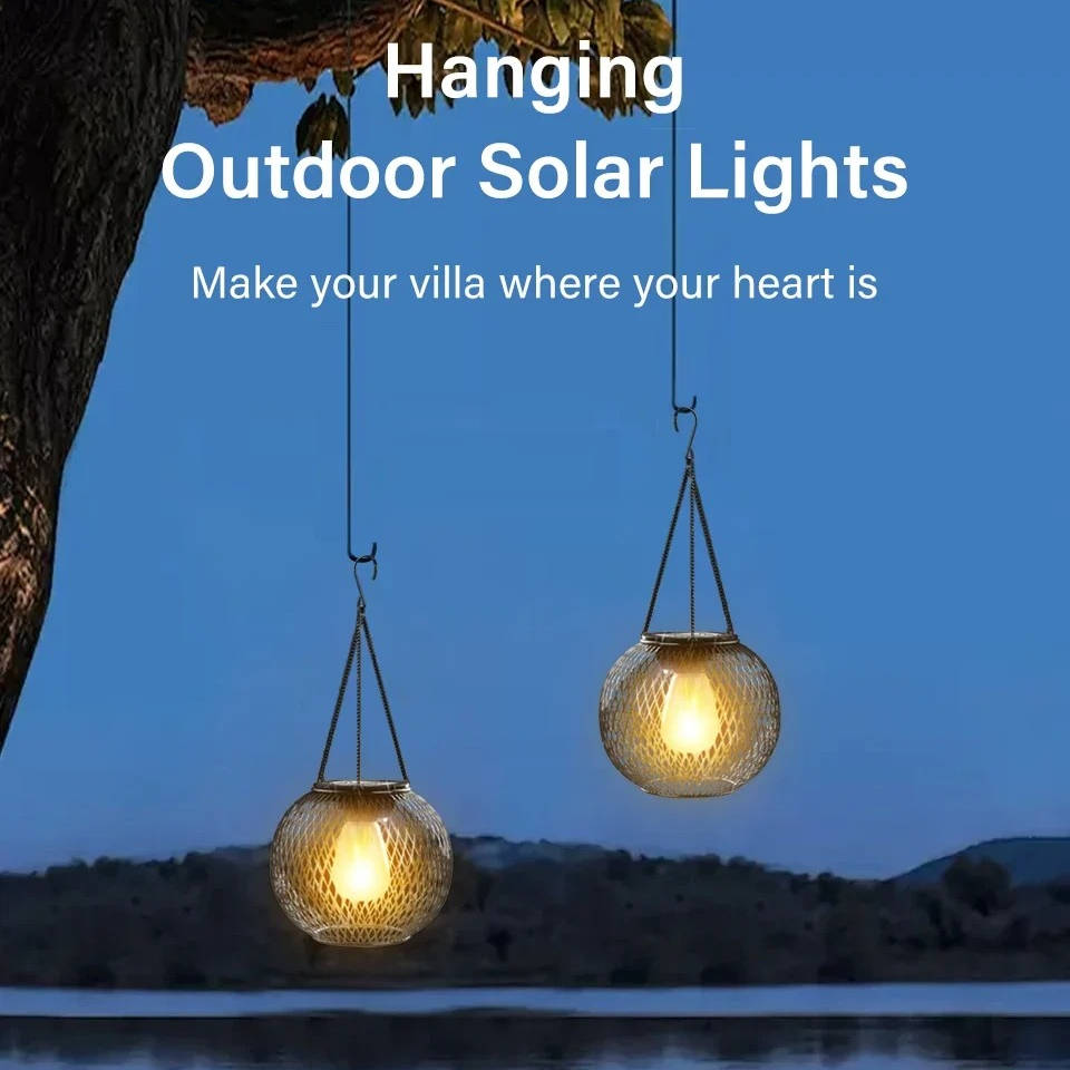 Solar Hanging Lantern with Automatic Light Sensor and 14-Hour Runtime, Warm 3000K LED