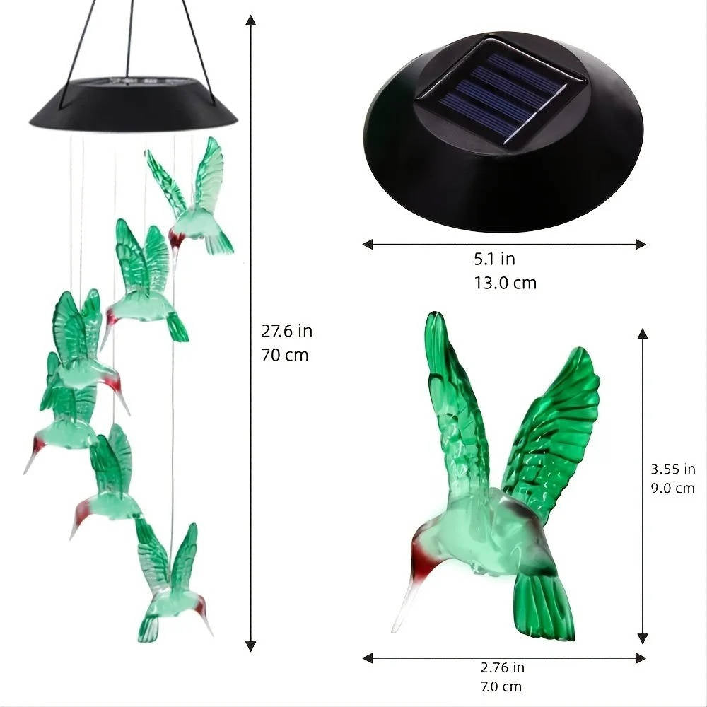 Solar Powered Wind Chimes with Six Rotating Colors and Automatic Dusk Sensor