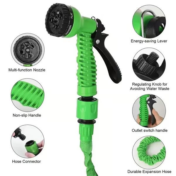 Expandable Garden Hose with Adjustable Spray Nozzle and Brass Connectors