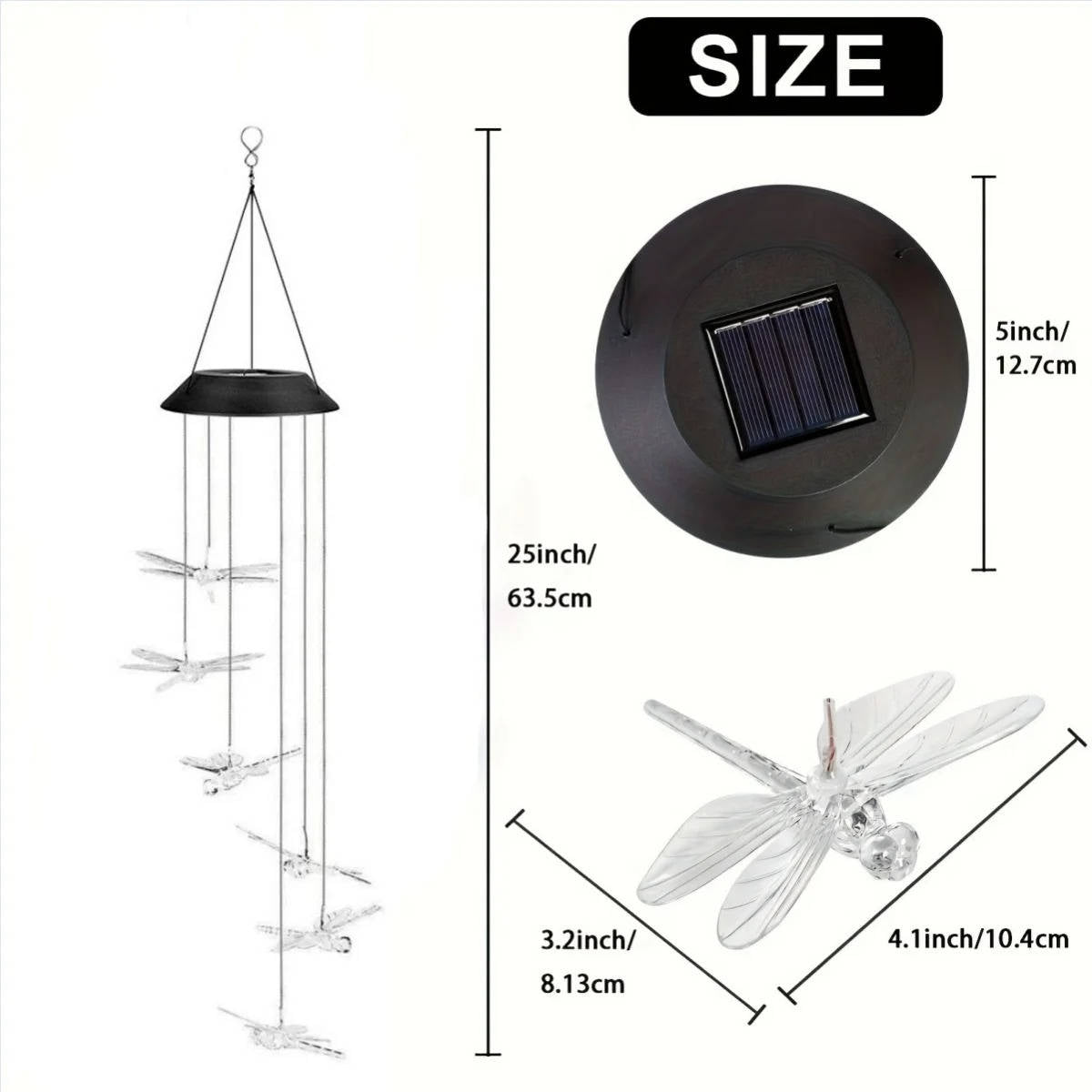 Solar Powered Wind Chimes with Six Rotating Colors and Automatic Dusk Sensor