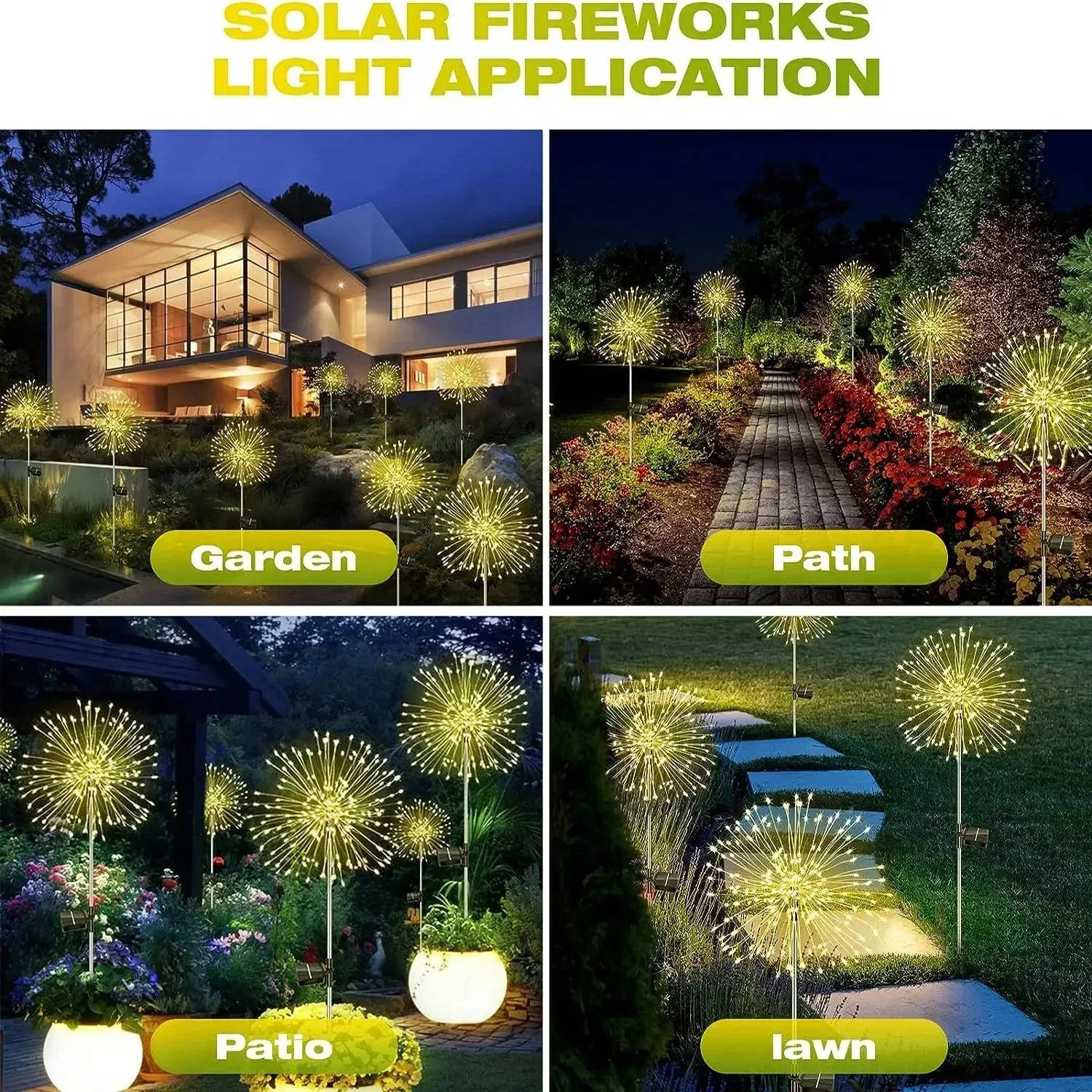 Solar Firework Lights with 60 LEDs and Dual Lighting Modes for Garden Display