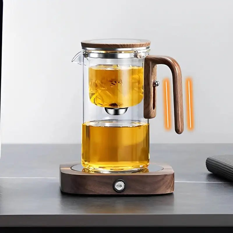 Borosilicate Glass Teapot with Removable Infuser and Wooden Handle, Drip-Resistant Spout