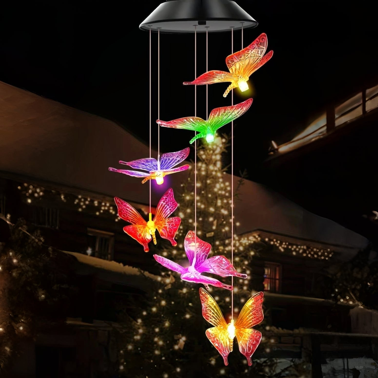 Solar Powered Wind Chimes with Six Rotating Colors and Automatic Dusk Sensor