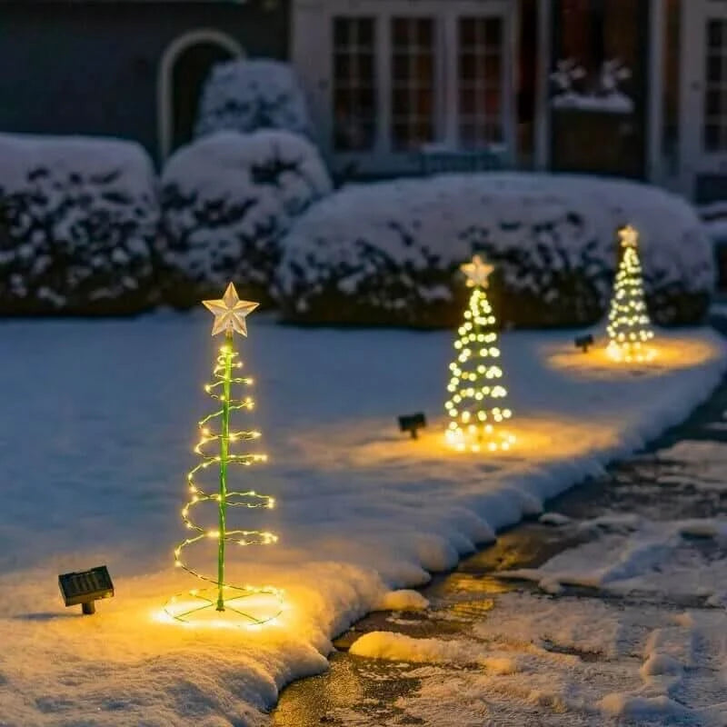 Solar Powered Metal Christmas Tree Light with 50 LEDs, Three Lighting Modes and Warm or Multicolor Glow