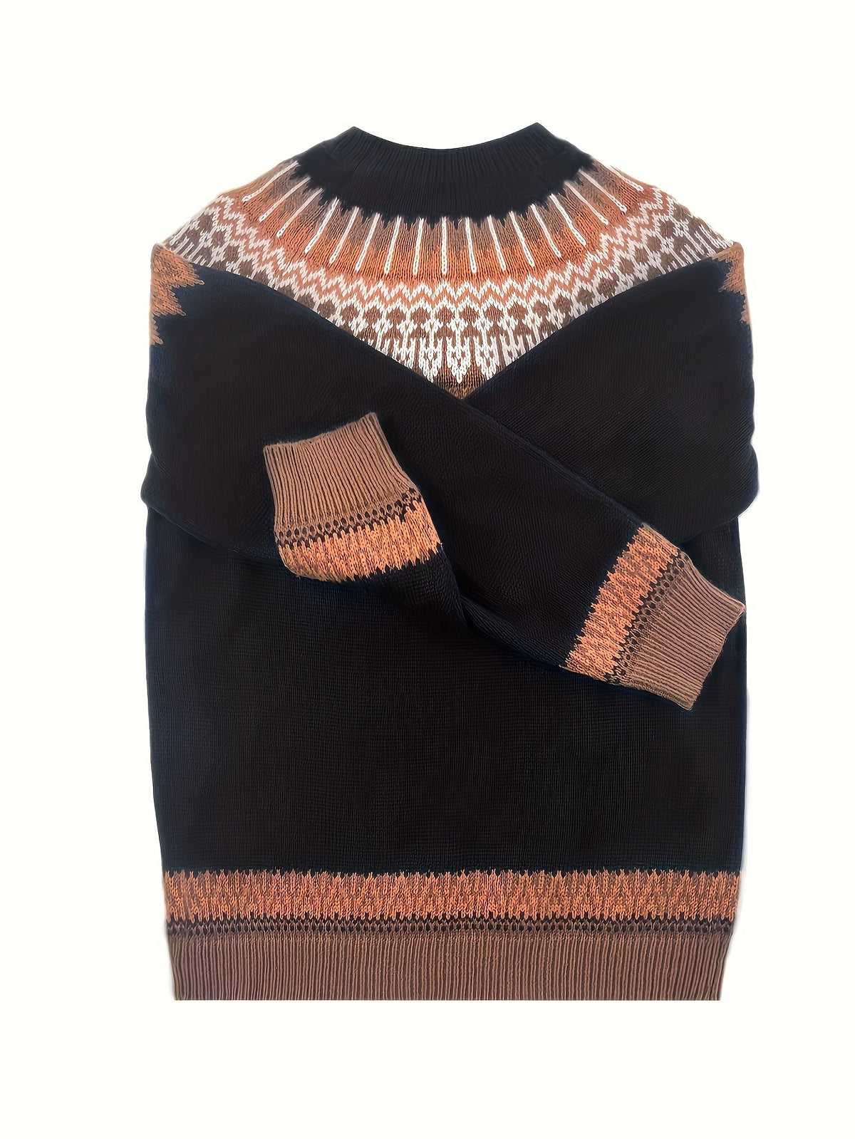 Womens Chunky Jacquard Round Neck Sweater with a Nature Inspired Pattern in Eight Colors