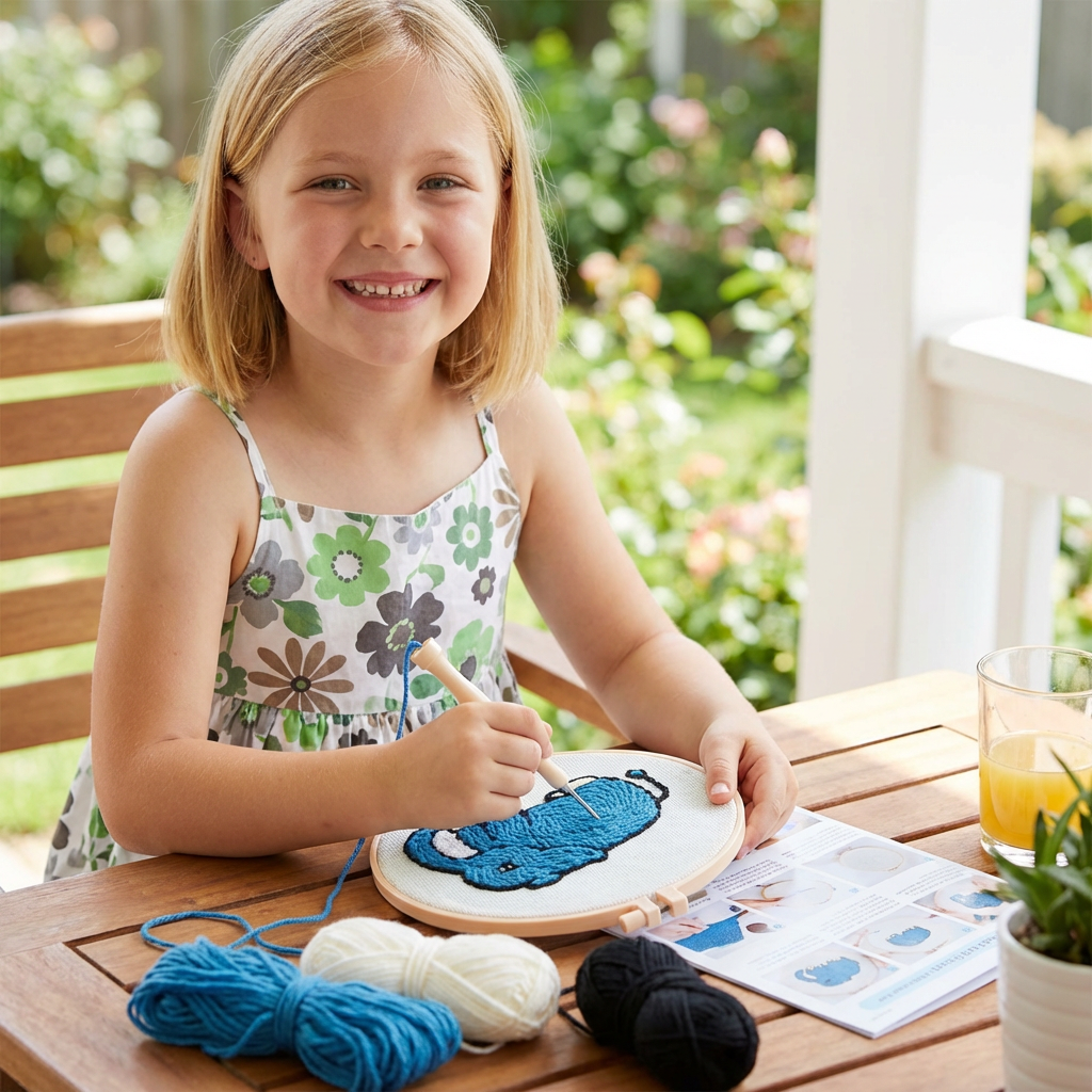 Punch Needle Embroidery Kit with Pre-Printed Fabric and Sorted Yarn for Beginners
