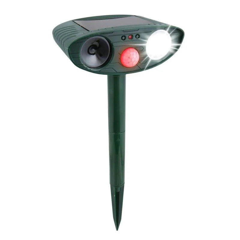 Solar Motion-Activated Animal Repeller with Dual Ultrasonic Speakers and LED Flash, 4-Pack