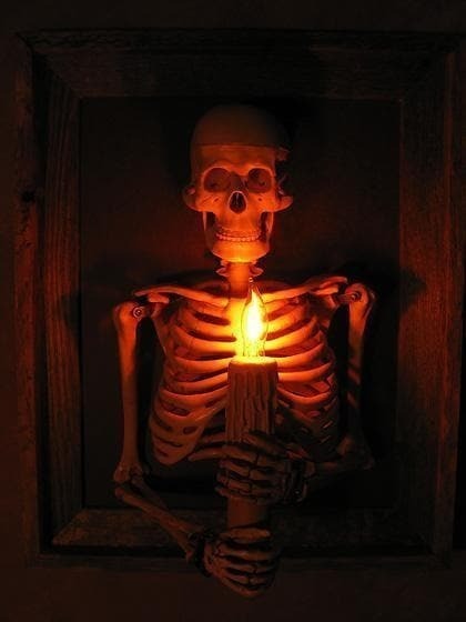 Framed 3D Skeleton Wall Art with Flickering Candle Light and Shadow Box Display