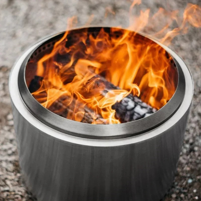 Portable Smokeless Fire Pit with Double Wall Chamber and Slide Out Ash Pan