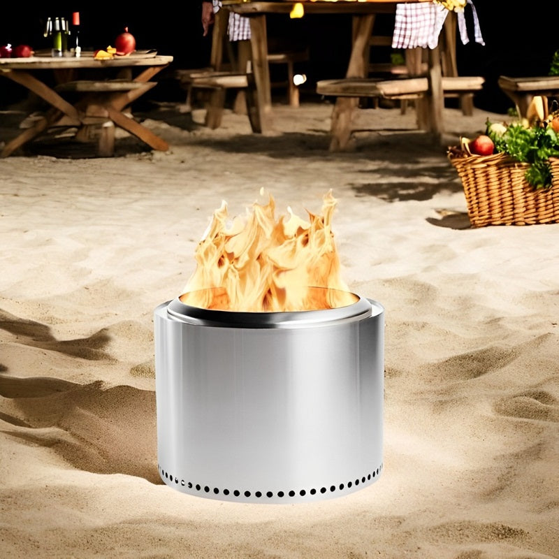 Portable Smokeless Fire Pit with Double Wall Chamber and Slide Out Ash Pan
