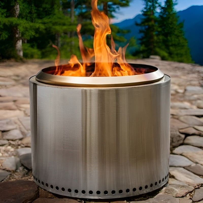 Portable Smokeless Fire Pit with Double Wall Chamber and Slide Out Ash Pan