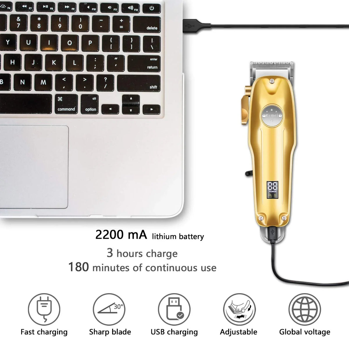 Cordless Hair Clipper Set with Ceramic Blades and Trimmer Attachment, 4 Guide Heads