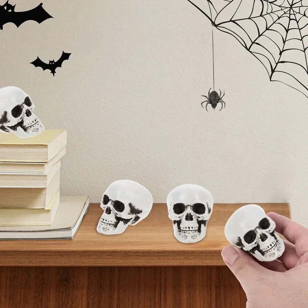 Mini Skull Decorations with White Skeletal Finish Set of 10
