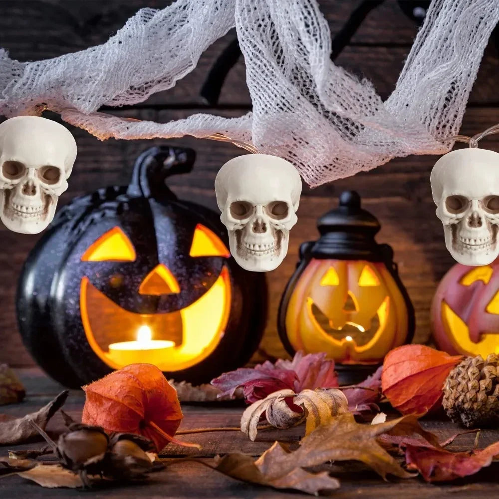 Mini Skull Decorations with White Skeletal Finish Set of 10